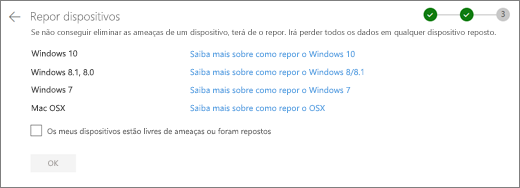 Captura de ecrã do ecrã Dispositivos Rest no site do OneDrive