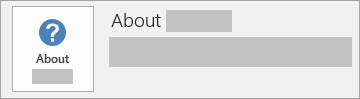 Captura de ecrã do botão Acerca do Office de uma instalação MSI. Não inclui um número de versão ou compilação