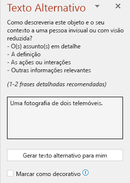 O painel de texto alternativo a mostrar um exemplo de texto alternativo errado.