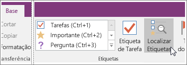 Captura de ecrã do botão Localizar Etiquetas no OneNote 2016