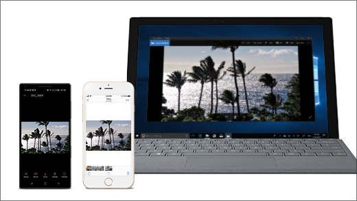 Surface com um Android e iPhone