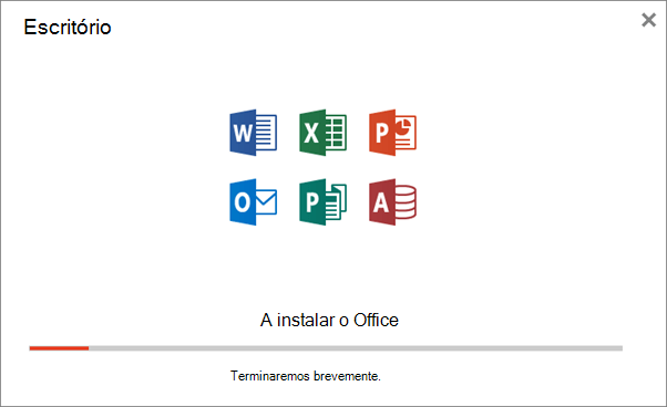 Mostra a caixa de diálogo do progresso que é apresentada ao instalar o Office