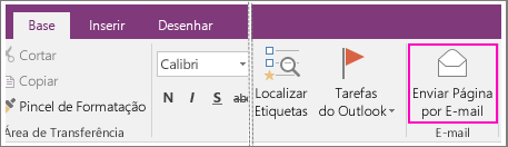 Captura de ecrã do botão Enviar Página por E-mail no OneNote 2016.