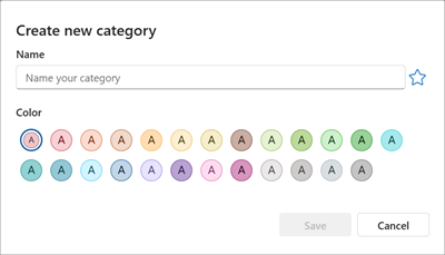 Painel para criar uma nova categoria de cores