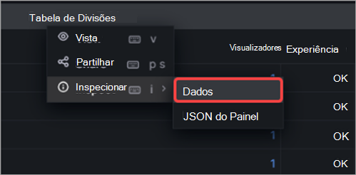 Captura de ecrã a mostrar como inspecionar dados nas informações de assembleia