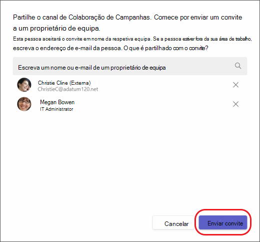 Teams – convidar outra equipa para um canal partilhado