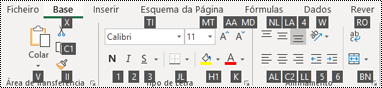 Sugestões de teclas de friso do Excel.