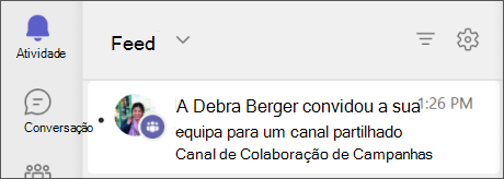 Teams – um canal externo foi partilhado com o feed de atividades da sua equipa