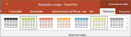 mostra estilos de tabela no PowerPoint