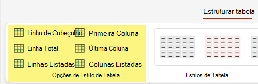 Pode adicionar estilos de sombreado a determinadas linhas ou colunas numa tabela.