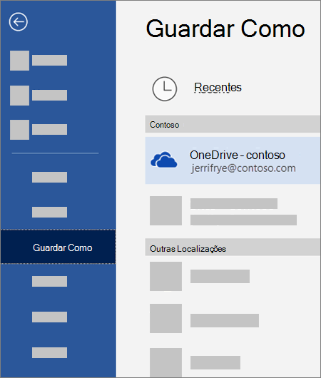 Guardar um ficheiro do Word no OneDrive para Empresas