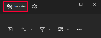 Onde encontrar o ícone Importar na aplicação Fotografias.