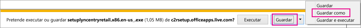 Escolha Guardar como para guardar a aplicação no seu computador.