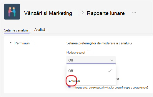activați moderația canalelor