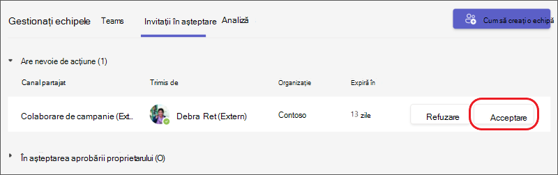 Teams - acceptați o invitație partajată de la echipa canalului