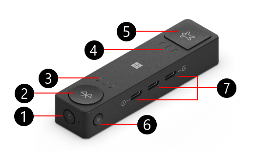 Buton adaptiv Microsoft cu numere pentru identificarea caracteristicilor fizice, începând cu butonul de alimentare.