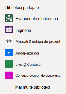 Captură de ecran a unei liste de site-SharePoint de pe site-OneDrive web.