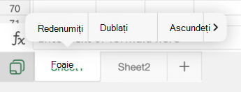 Opțiunea Redenumire foaie în Excel pentru iOS.