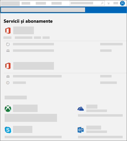 Afișează pagina Servicii și abonamente pe account.microsoft.com