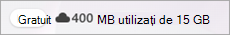 Captură de ecran afișând ecusonul gratuit și spațiul de stocare OneDrive utilizat