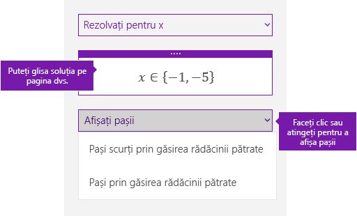 Butonul Afișare pași din panoul de activități Matematică