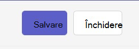 Captură de ecran a opțiunii închidere/salvare din detaliile întâlnirii, în versiunea web de Teams.