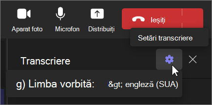 Ecranul Schimbați limba de transcriere