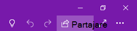 Colțul din dreapta sus al ferestrei OneNote, afișând locația butonului Partajare.