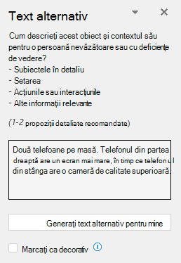 Panoul text alternativ afișând un exemplu de text alternativ bun.