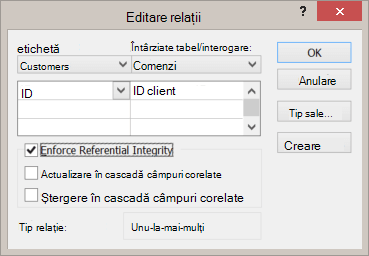 Editarea unei relații existente între tabele