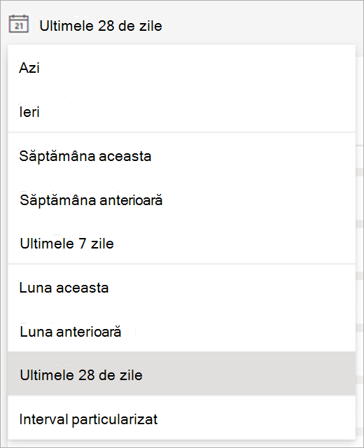 dropdown menu showing timeframes that can be selected to view data