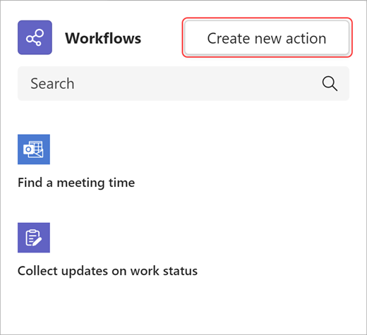 Captură de ecran care arată cum să creați o nouă acțiune de flux de lucru