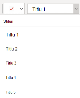 Meniul Stiluri afișând stiluri de titlu diferite în OneNote pentru Windows 10.