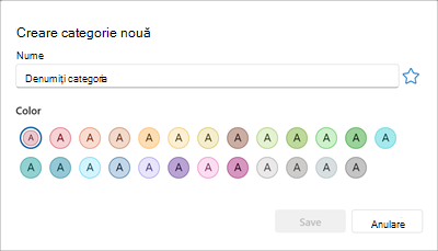 Panou pentru a crea o nouă categorie de culori
