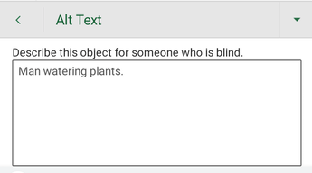 Caseta de dialog Text alternativ în Excel pentru Android.