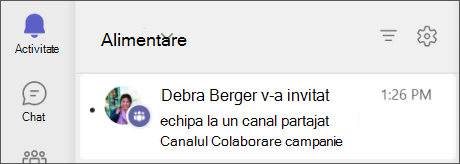 Teams - un canal extern a fost partajat cu fluxul de activitate al echipei