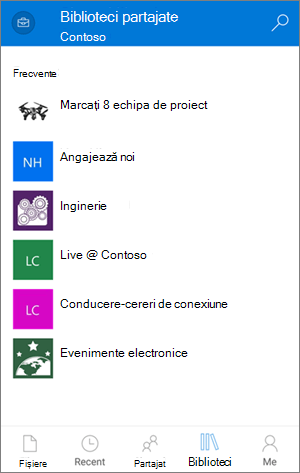 Accesarea bibliotecilor prin OneDrive pentru business aplicație mobilă