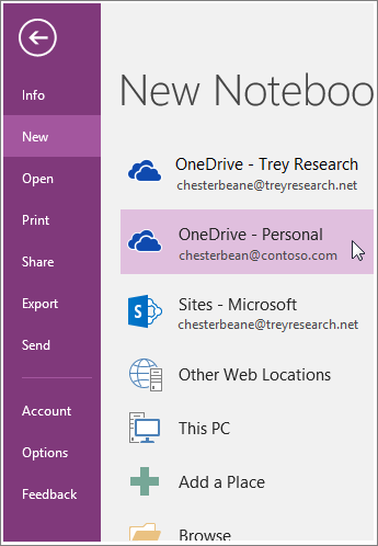 Снимок экрана: создание записной книжки OneNote.