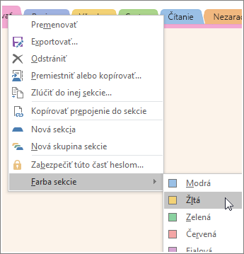 Screenshot of how to change a section color in OneNote 2016.