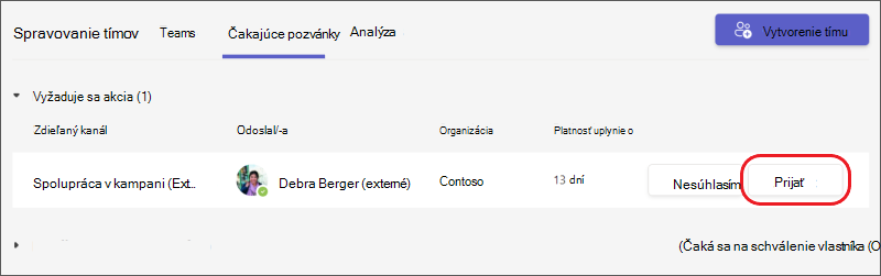 Teams – prijatie pozvánky tímu zdieľaného kanála