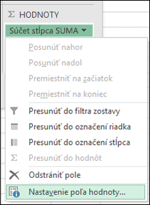 Dialógové okno Excelu Nastavenie poľa hodnoty