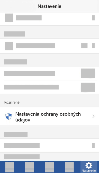 Snímka obrazovky s tlačidlom Nastavenia ochrany osobných údajov
