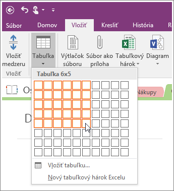 Screenshot of how to add a table in OneNote 2016.