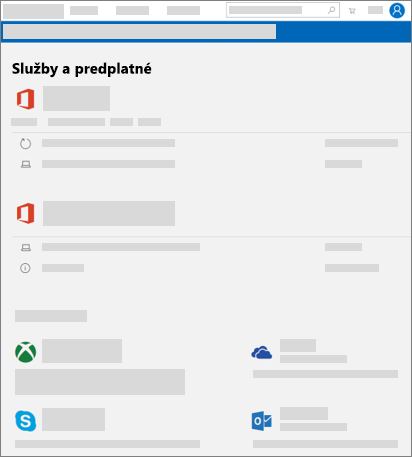 Zobrazuje stránku Služby a predplatné na lokalite account.microsoft.com