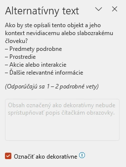 Obrázok označený ako dekoratívny na table Alternatívny text.