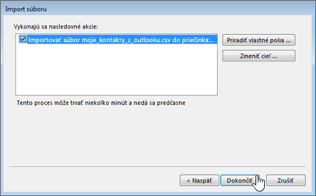 Pri importovaní kontaktov z Gmailu do poštovej schránky služieb Office 365 spustite migráciu kliknutím na tlačidlo Dokončiť