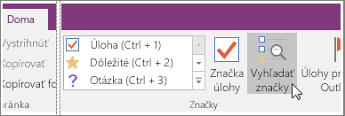 Snímka obrazovky s tlačidlom Vyhľadať značky vo OneNote 2016