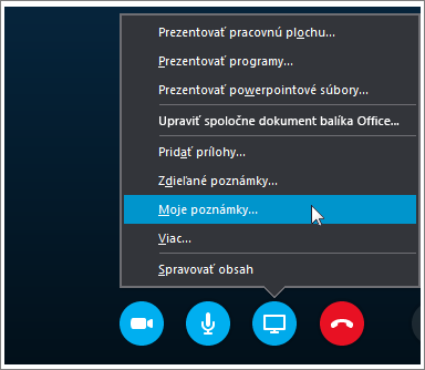 Snímka obrazovky s postupom zdieľania poznámok OneNotu 2016 v Skype for Business.