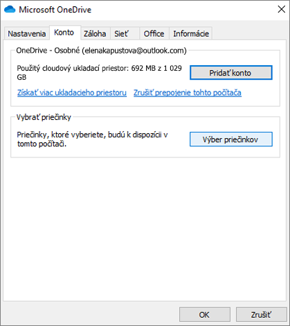 Dialógové okno Pridať konto v službe OneDrive.