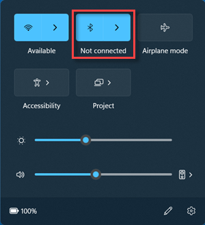 Tlačidlo Bluetooth v stave Nepripojené v rýchlych nastaveniach.